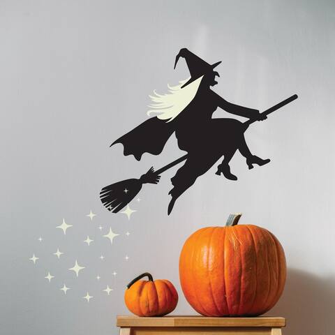 Flying Witch Glow-in-the-Dark Peel and Stick Halloween Decals