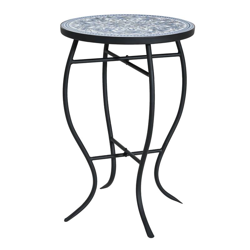 Han Outdoor Round Ceramic Tile Side Table with Iron Frame by Christopher Knight Home