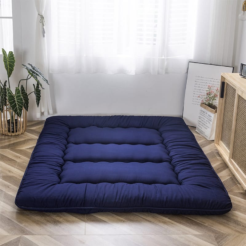 Traditional Japanese Foldable & Portable Floor Futon Mattress - Navy - Twin