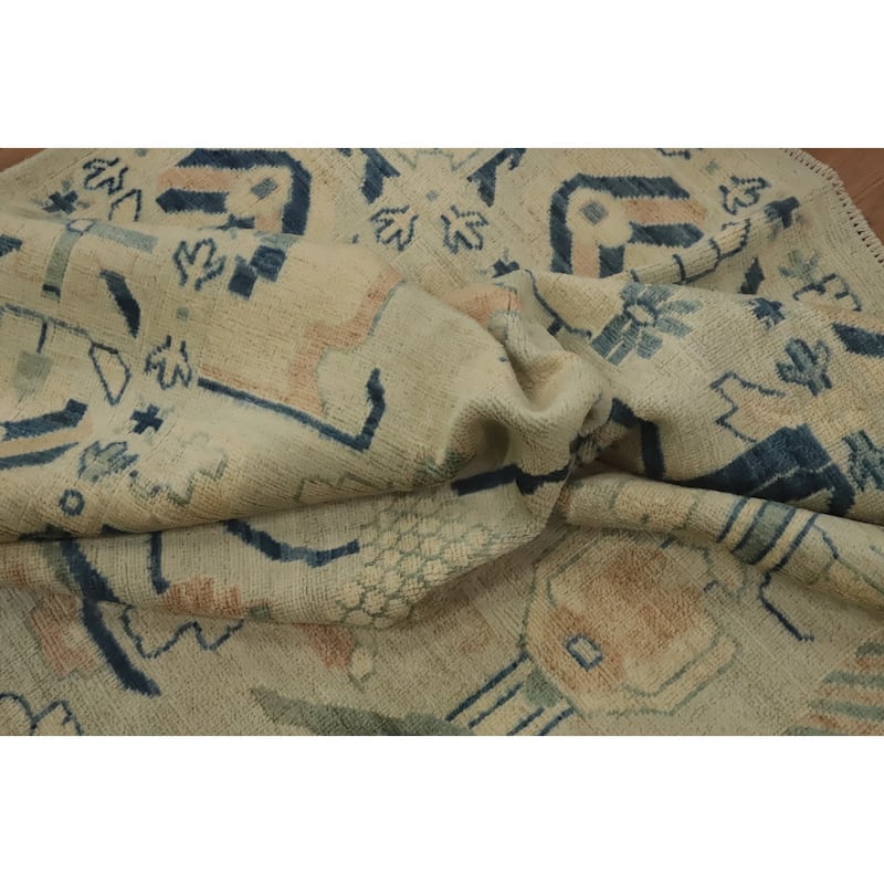 Hand Knotted Traditional Wool Green Geometric Area Rug - 9' 10'' X 8' 4''