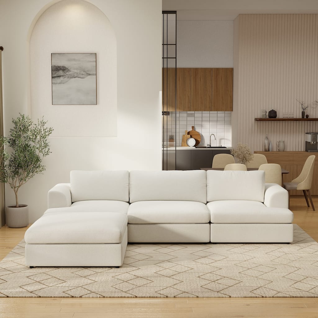 Boucle Sectional Couch, 4-Seater L Shape Modular Sofa Set for Living Room Office