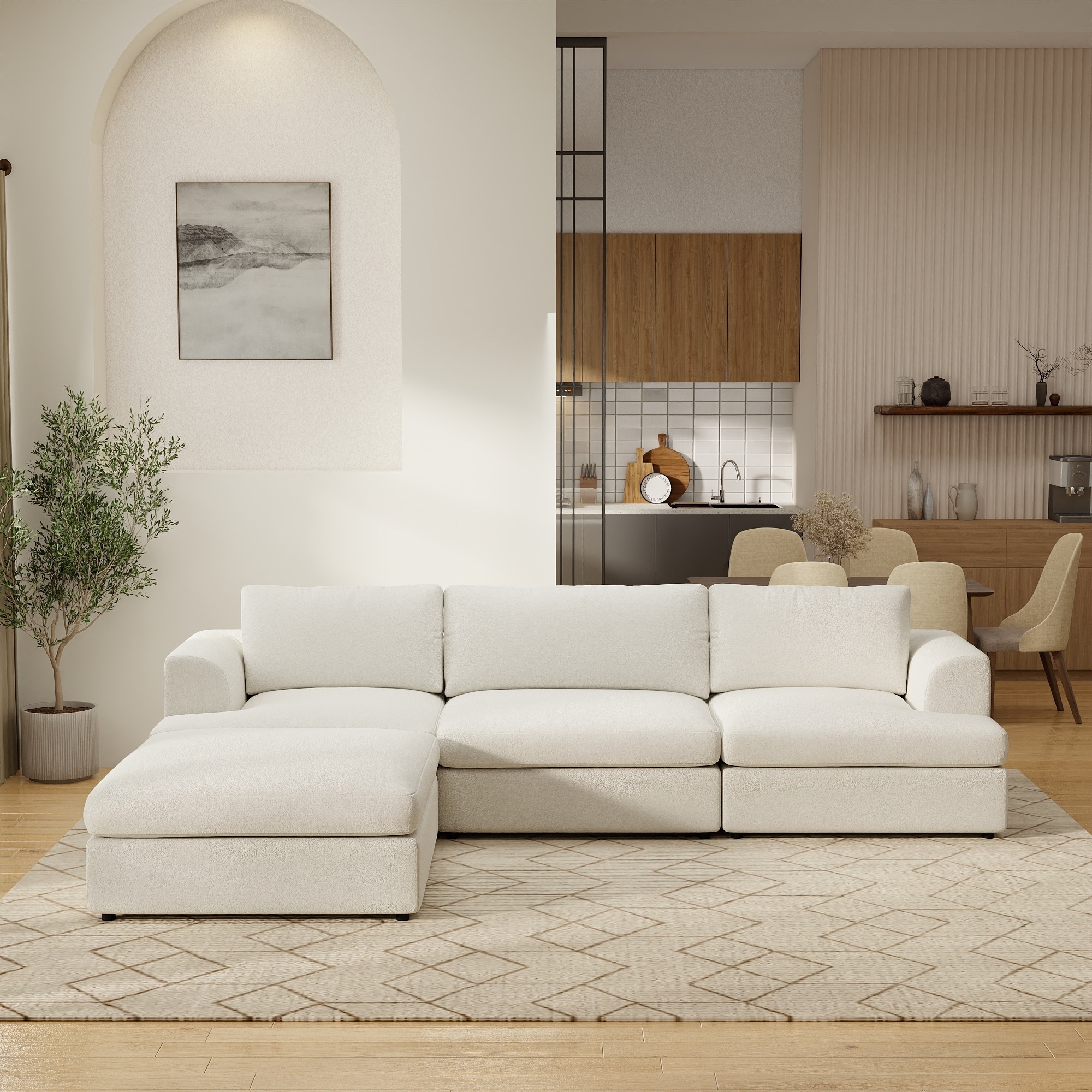 Boucle Sectional Couch, 4-Seater L Shape Modular Sofa Set for Living Room Office