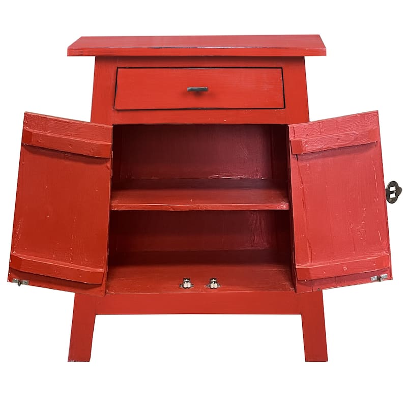 Solid Wood End Table - Zen Nightstand Cabinet - Accent Table - Fully Assembled - Red Finish - 26