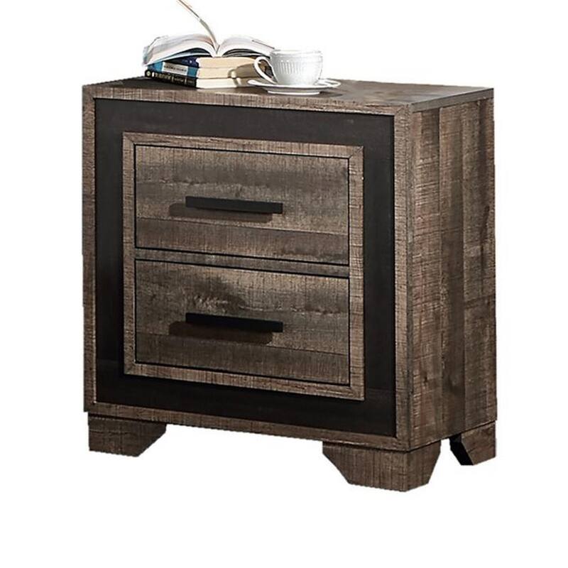 Brown/Black 2 Drawer 17 in. W Nightstand with Sturdy Hardware and Ample Storage