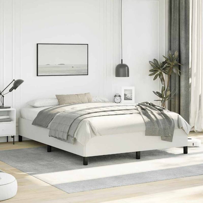 vidaXL Bed Frame, Faux Leather, No Mattress - White - Queen