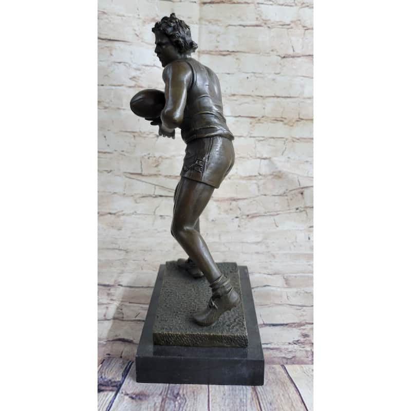 Rugby Football Player Athlete Bronze Statue Sculpture Trophy 15 Inches X 8 Inches