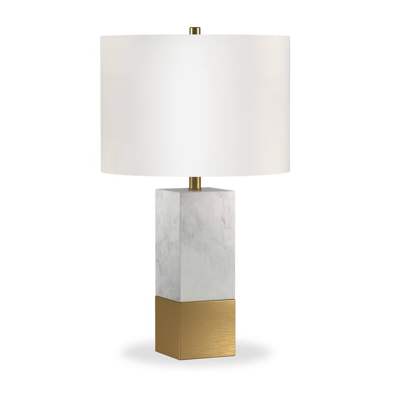 Lena Table Lamp in Carrara Style Marble and Brass with Linen Shade