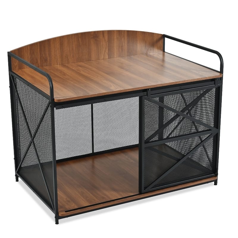 42.8" Farmhouse Dog Crate End Table for Large Dogs, Wood Pet Furniture