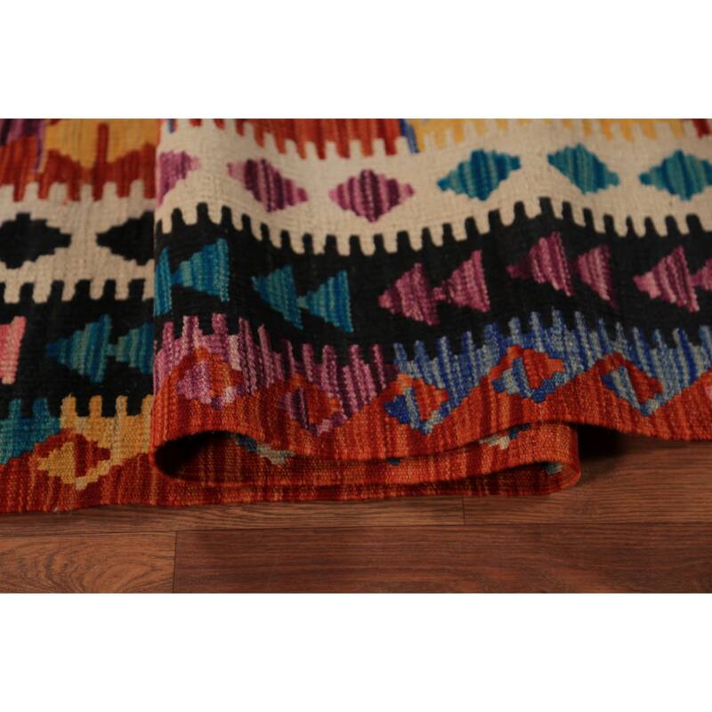 Geometric Kilim Reversible Area Rug Hand-Woven Tribal Wool Carpet - 8'3"x 11'5"
