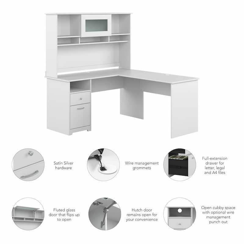 Cabot 60W L Shaped Computer Desk with Hutch by Bush Furniture