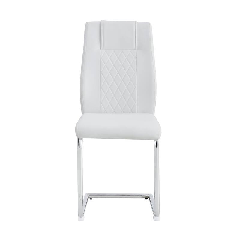 White Leather Dining Chair Set of 6 Office Chair w/C-Shaped Metal Legs