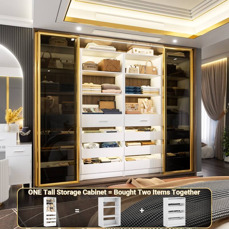 21.3'' W Closet System with 4 Drawers, 1.78FT Walk in Closet Organizer Wardrobe with Open Shelves