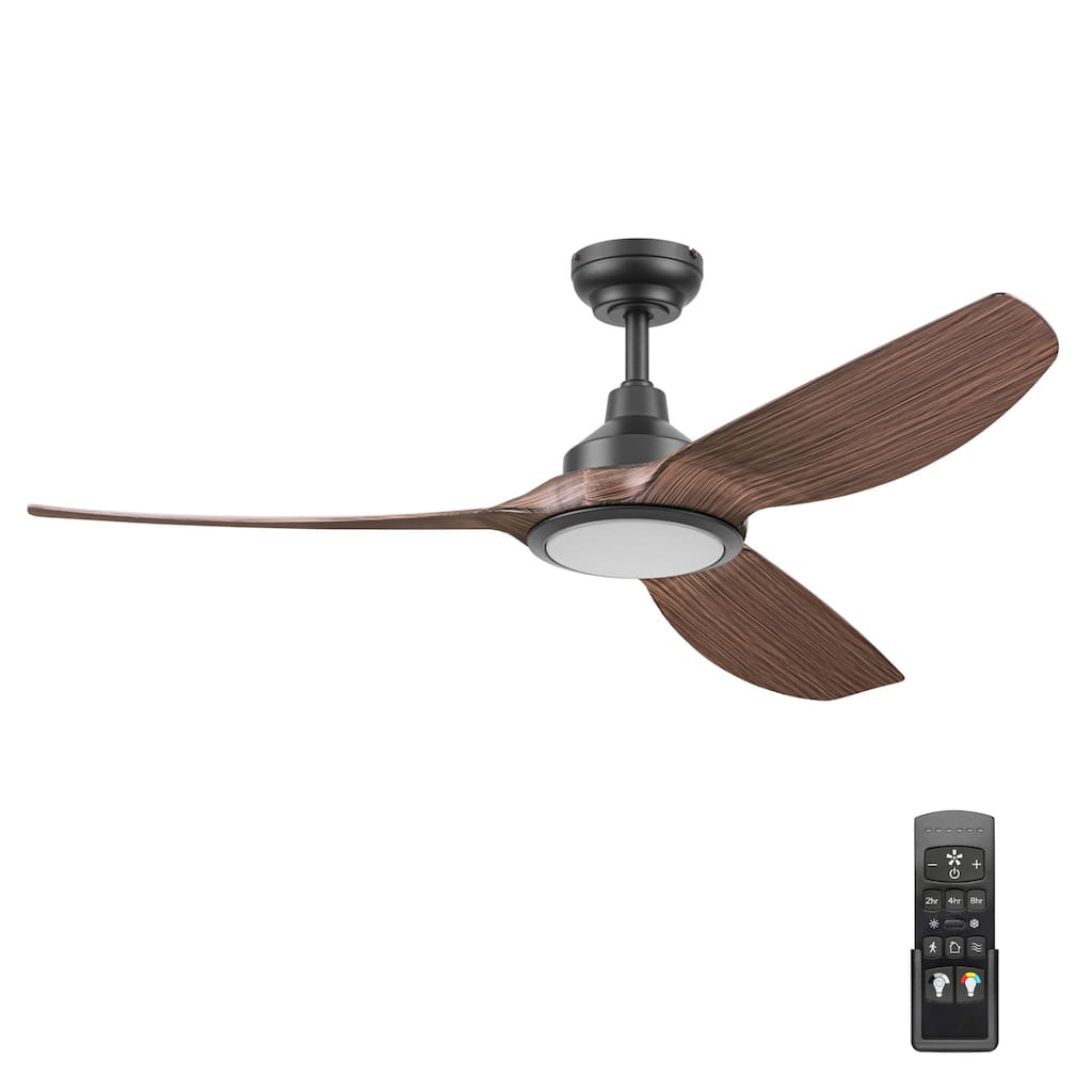 Honeywell "Sirro" 52-Inch Matte Black with Chocolate Auburn Blades Damp Rated Ceiling Fan with Dimmable LED Light