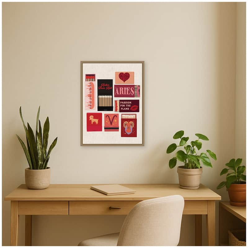Kate and Laurel Aries Matchbook Linen FC by Megan Ryan Framed Canvas Wall Art Print