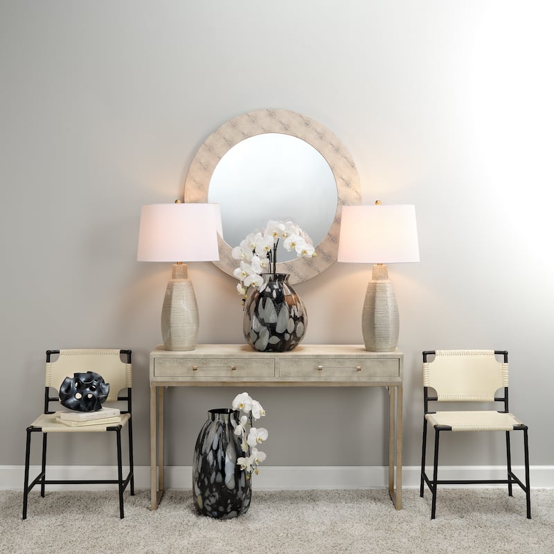 Alden Décor Cleo Shagreen Round Mirror, Ivory