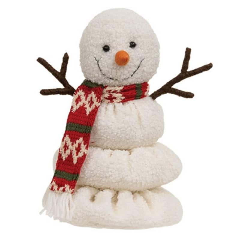 Plush Melting Snowman Decor with Sherpa Finish and Knit Scarf for Holiday Home Display - 10"H
