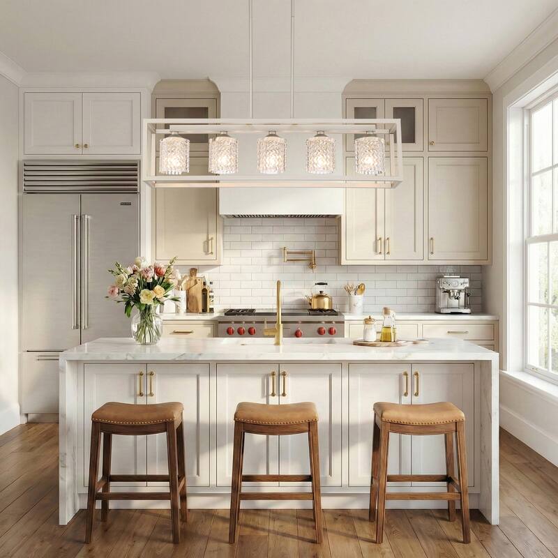 Acroma Mid-century 5-light Crystal Rectangle Chandelier for Dining Room - 37 inches