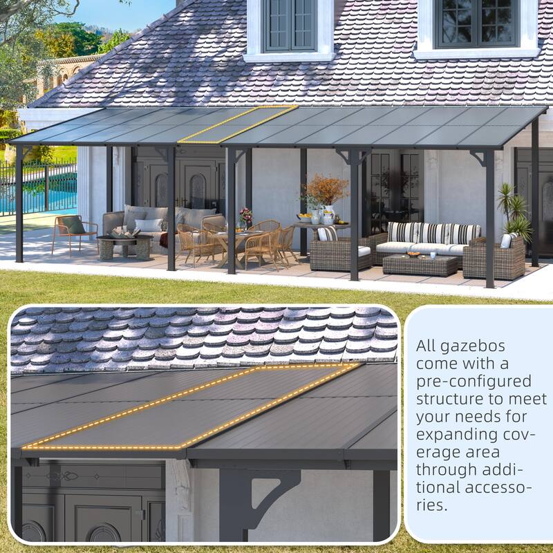 12x14ft Lean to Gazebo Hardtop Wall Mounted Gazebo