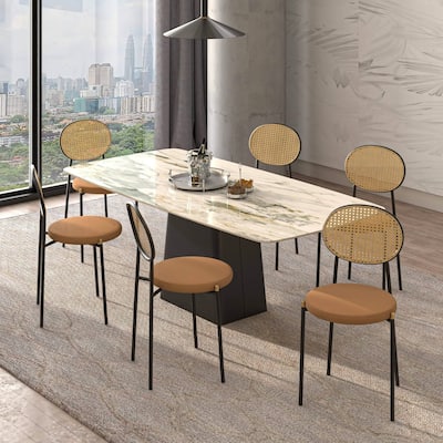 LeisureMod Euston Set of 2 Modern Dining Chair with Wicker Back & Upholstered Velvet Seat for Home Office Living Room & Kitchen