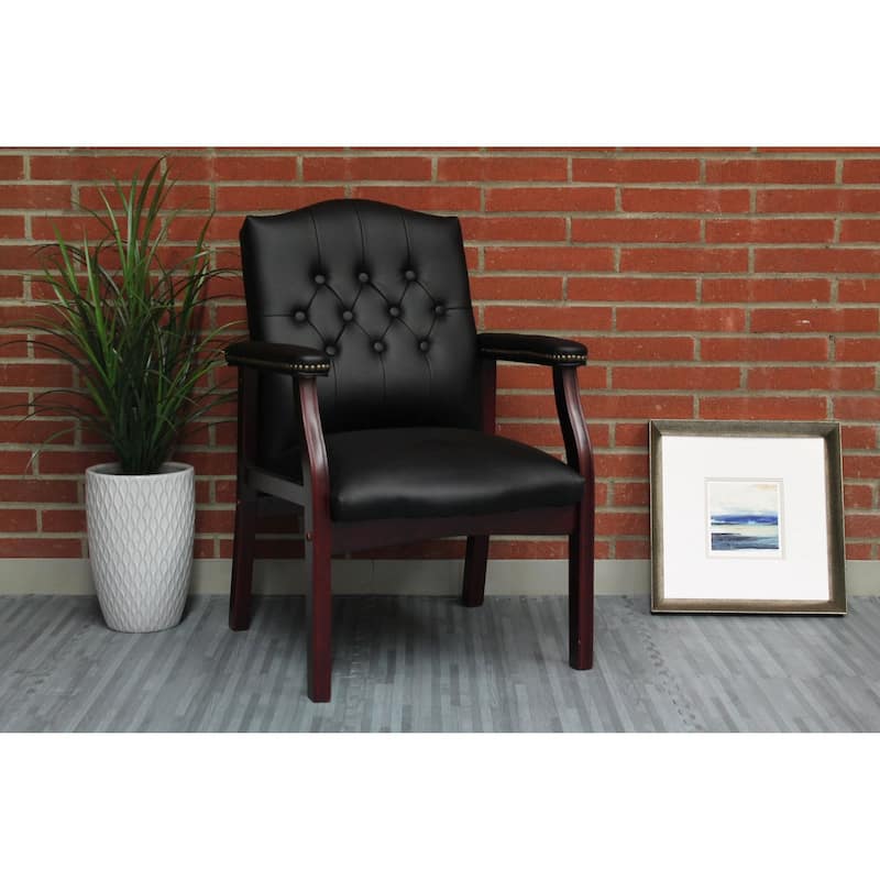 Black Modern 26.57" Upholstered Leather Buttons Tufted Arm Chairs with Nailheads