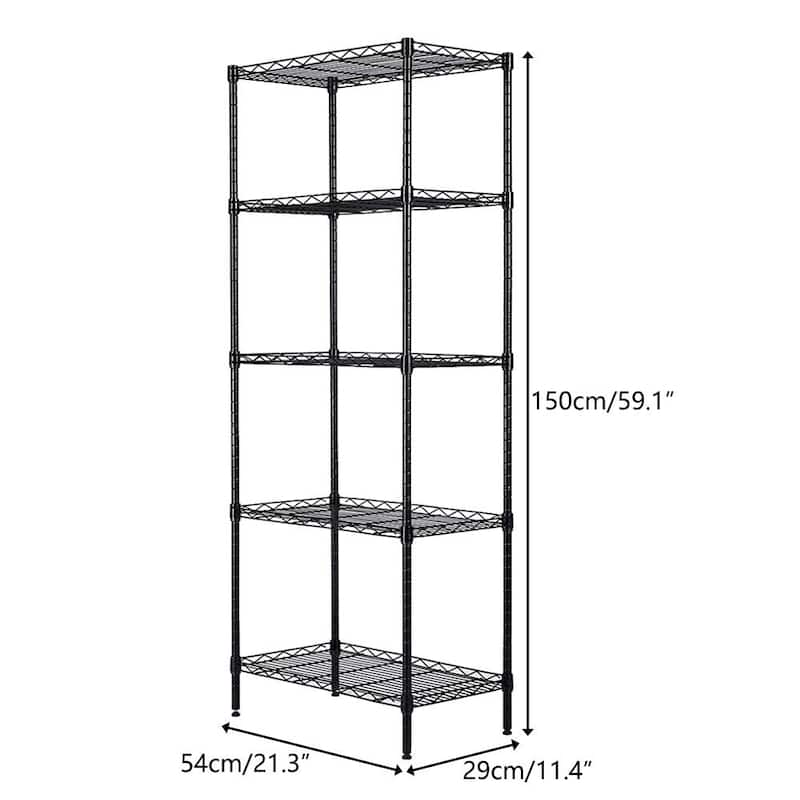 5-Shelf Adjustable Floor Standing Carbon Steel Storage Rack Black