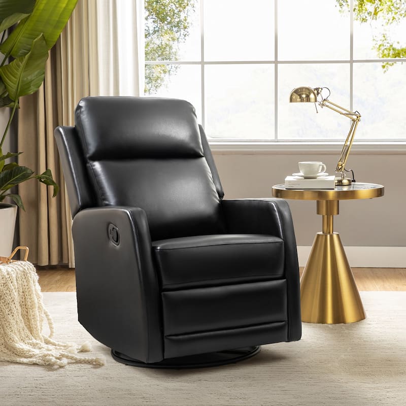 Esteban Modern Faux Leather Manual Rocking Swivel Recliner with Wingback - Black