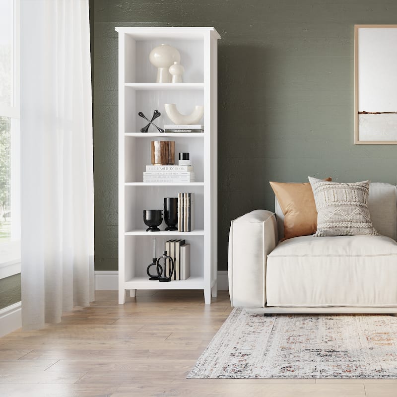 WYNDENHALL Stratford SOLID WOOD 72x26 inch Contemporary 5 Shelf Bookcase - 14"d x 26" w x 72"h - White