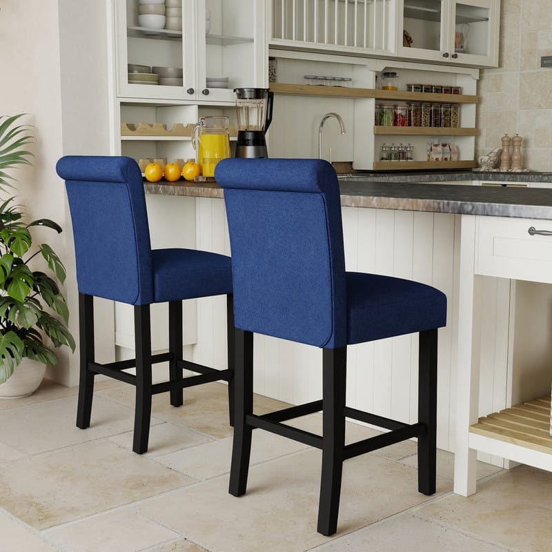 24 Inches Fabric Upholstered Counter Height Bar Stools with Button Tufted Back Set of 2
