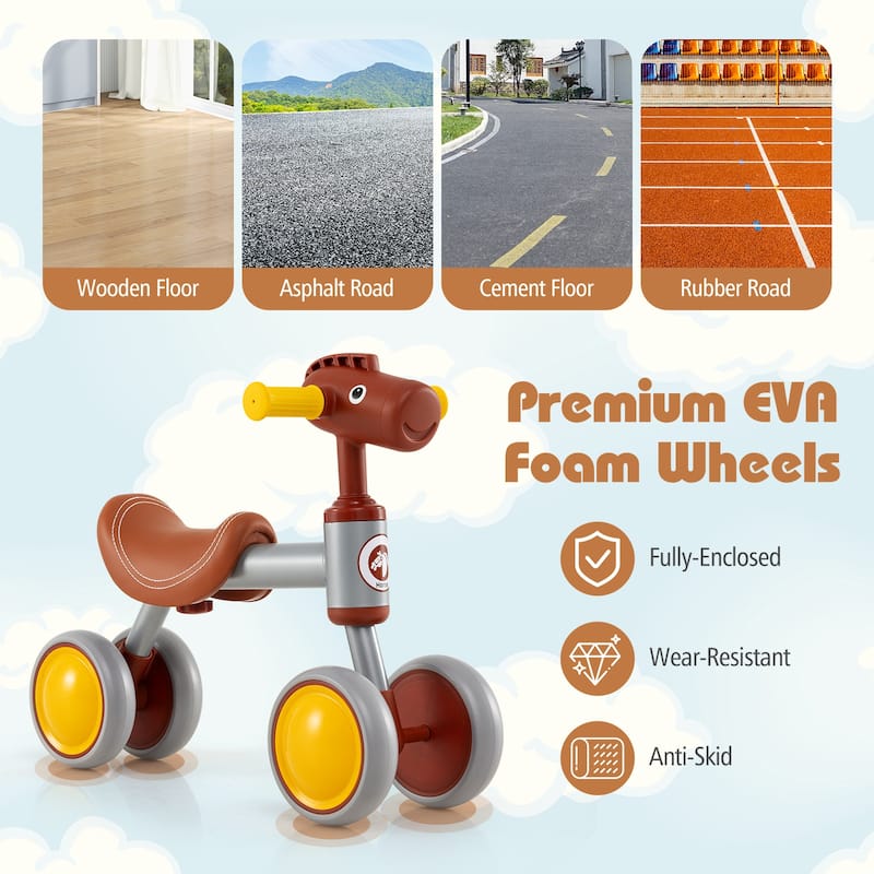 Brown Baby Ride-On Balance Bike with Comfortable PU Seat and Stable Steering Design - 22" × 9.5" × 17.5"
