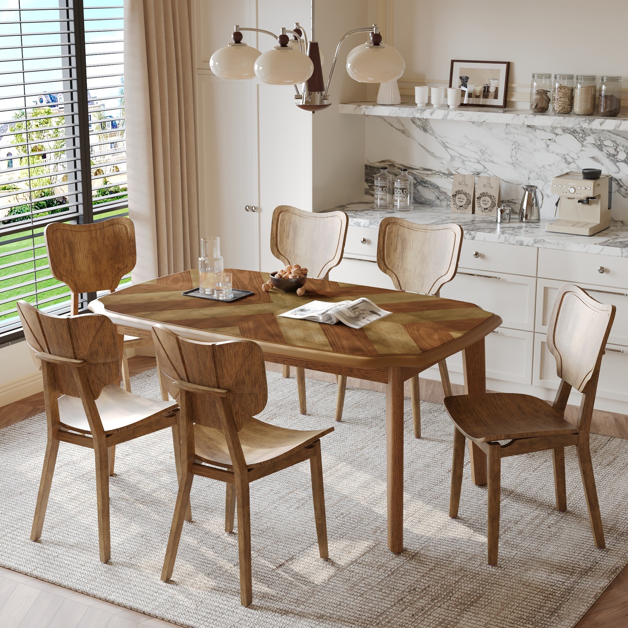Vintage 7-Piece Dining Table Set with 6 Dining Chairs - Bed Bath