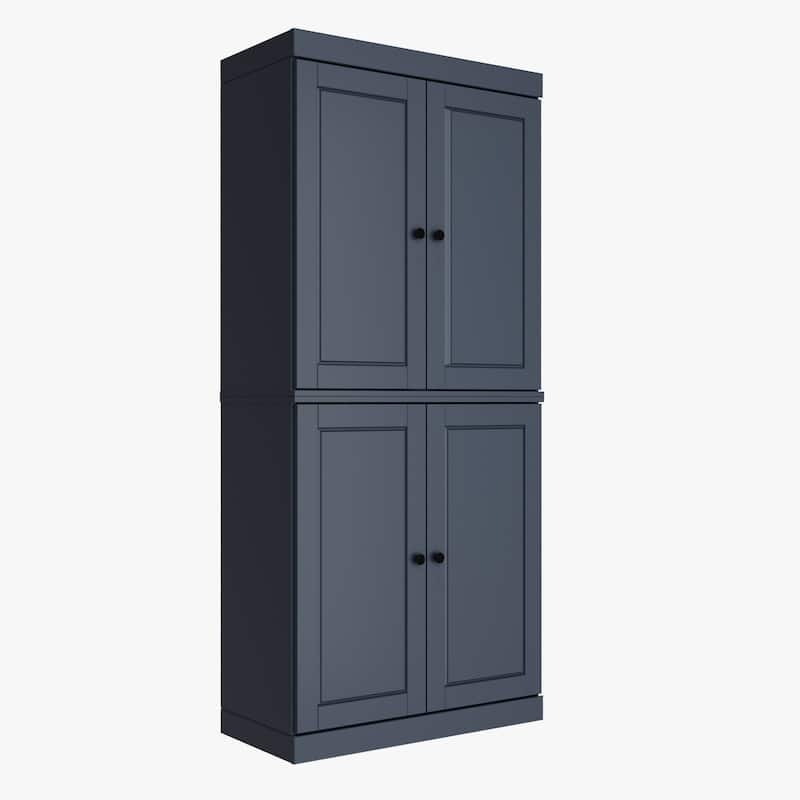 Solid Wood Tall Freestanding Kitchen Pantry Cabinet with Doors & 2 Drawers, Adjustable Shelves, Modular Storage, 32" W x 71.5" H