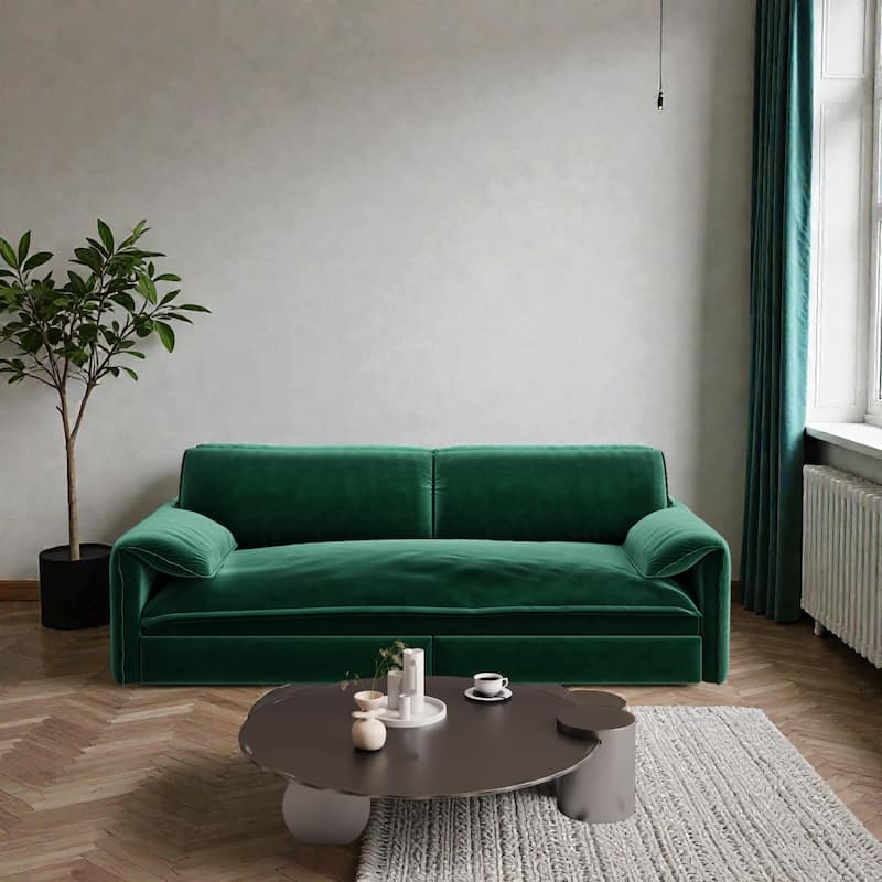 66" Pull Out Sofa Bed, 3-in-1 Convertible Queen Sleeper Sofa with Side Storage, Velvet Loveseat for Living Room Apartment - Green