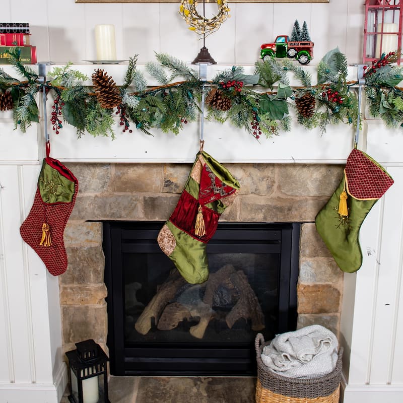 Garland and christmas stocking holder for mantle (2-Pack) (Silver)