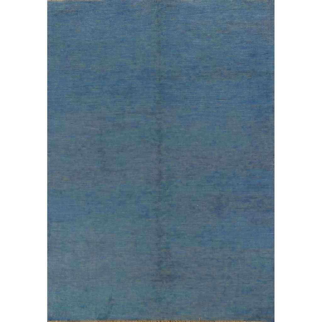 Blue Gabbeh Modern Rug Hand-Knotted Wool Carpet - 4'1" x 5'11"