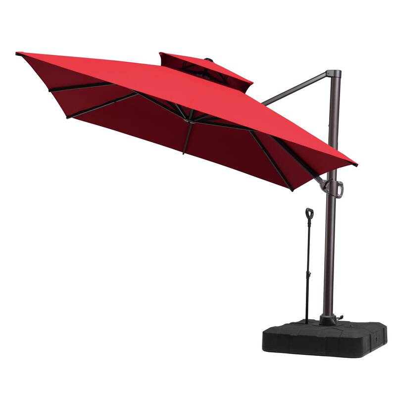 Outdoor 10X13 FT Dual Top Patio Cantilever Umbrella with Rod Base