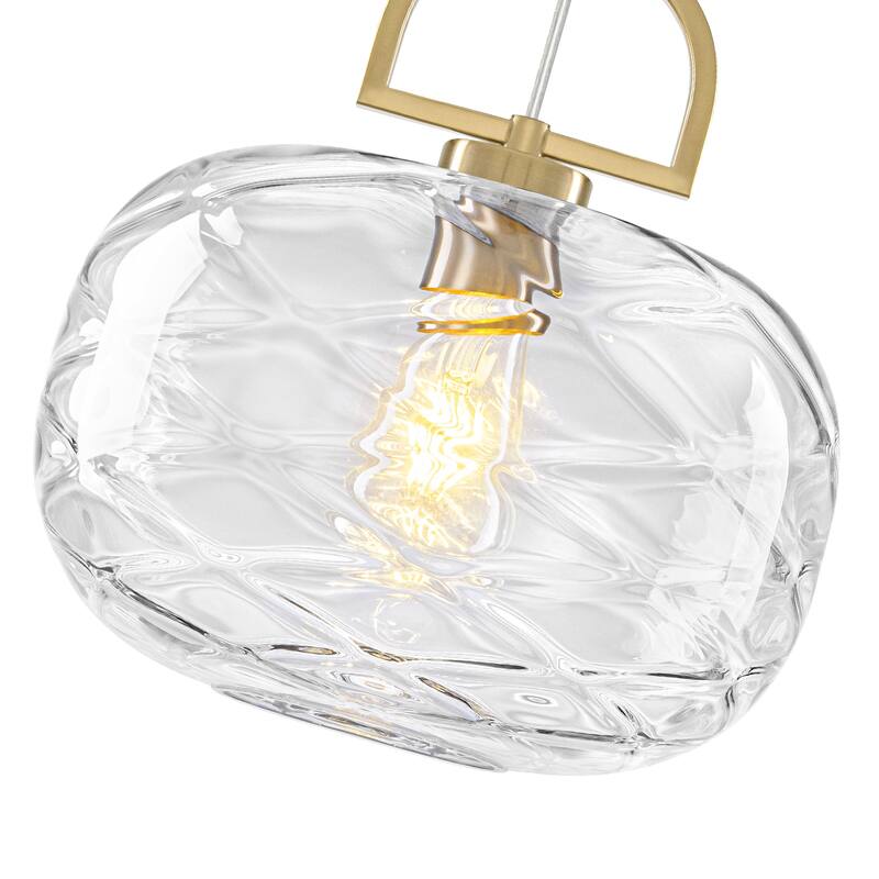 Modern Gold Geometric Glass Pendant Light Fixture with Adjustable Cord - Dia.11.81-in