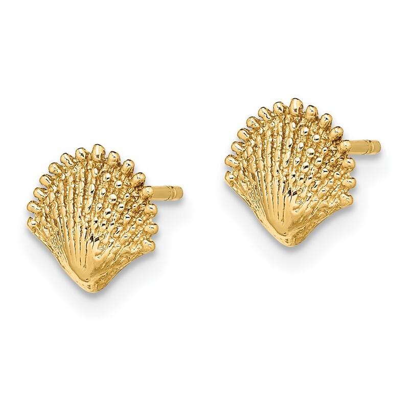 Curata 10k Yellow Gold 7.8x7.7mm Scallop Shell Post Earrings