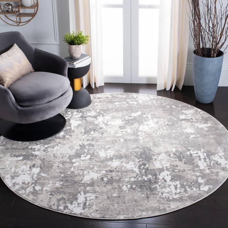 SAFAVIEH Skyler Sybille Modern Abstract Rug - 6'7" Round - Light Grey/Grey