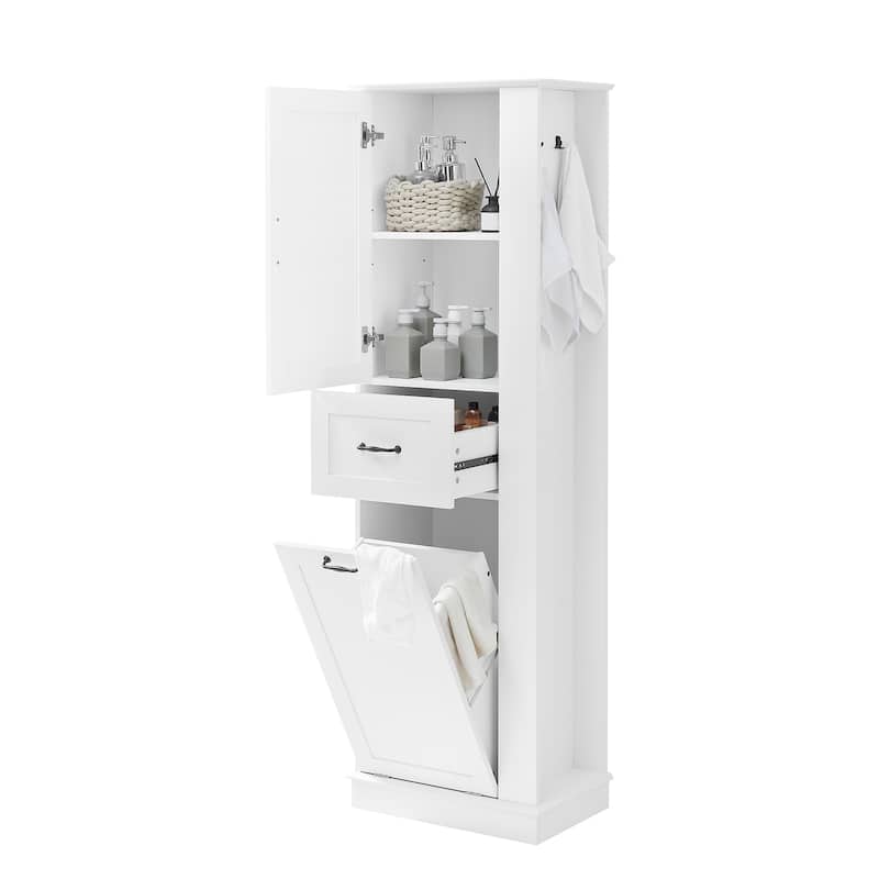Modern Tall Storage Cabinet - Tilt-Out Compartment,Adjustable Shelves,80LBS Capacity,Soft-Close Hinges,Aluminum Alloy Handles