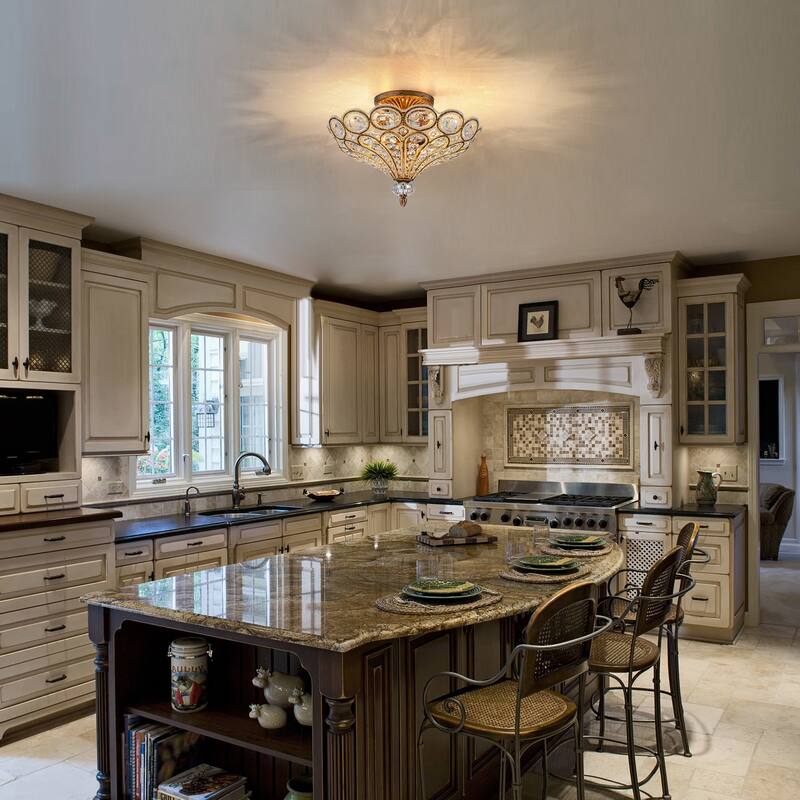 4-Light Glam Flush Mount Ceiling Light with Crystal Accents - Antique Gold