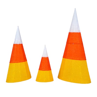 National Tree Company Halloween Lawn Decoration, Orange, Candy Corn Cones, LED Lights, Plug In, 24, 36 & 48 inches