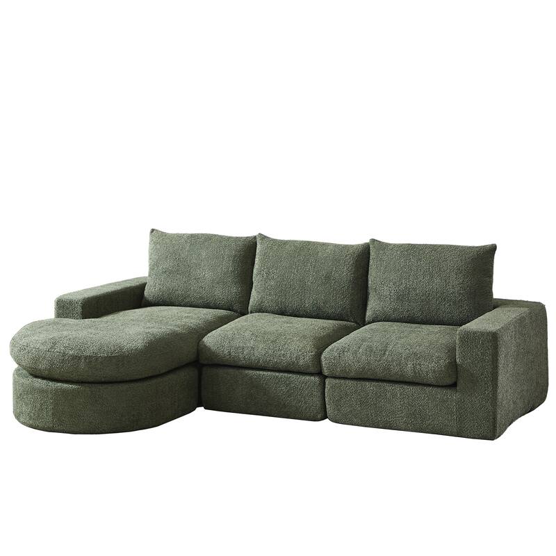 Curved Sectional Sofa with L-Shape Chaise, Chenille Upholstered Boneless Cloud Sofa, Modular 4 Seat Corner Sofa with Cushions