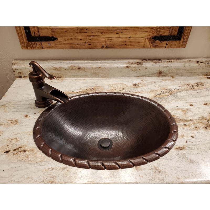 19" Oval Copper Bathroom Sink with Rope Edging by SimplyCopper - 19" x 14" x 5.5"