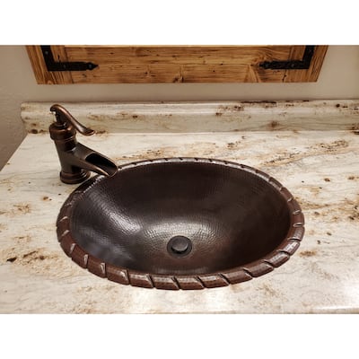 19" Oval Copper Bathroom Sink with Rope Edging by SimplyCopper - 19" x 14" x 5.5"