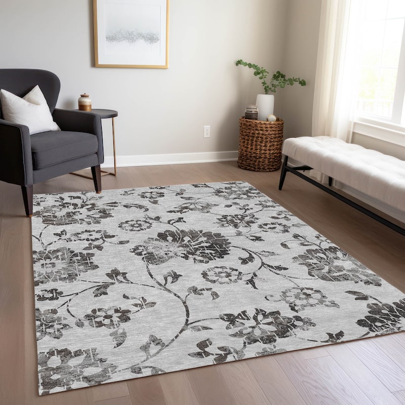 Machine Washable Indoor/ Outdoor Chantille Modern Floral Rug