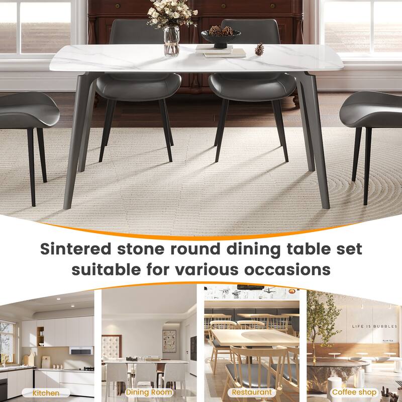 62.99" Modern Artificial Stone White Curved Edge Dark Grey Metal Leg Dining Table-Can Accommodate 6 People(Dining Table Only)