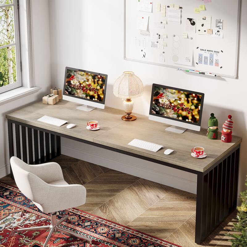 78.7-Inch 2 Person Computer Desk, Wood Writing Executive Desk for Home Office - Black and Grey