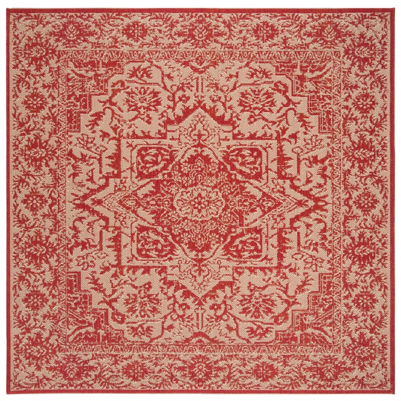 SAFAVIEH Linden Karol Indoor/ Outdoor Waterproof Patio Backyard Rug - 4' Square - Red/Creme