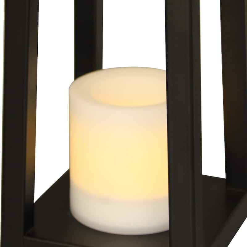 1 Light H16" Modern Matte Black Solar Lantern with Candle Shape Outdoor Light Decorative Portable Hanging LED Lights - W6''