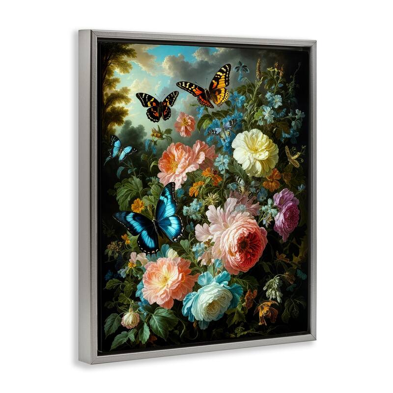 Stupell Blooming Roses & Monarch Butterflies Framed Floater Canvas Wall Art Design By Tabz Jones